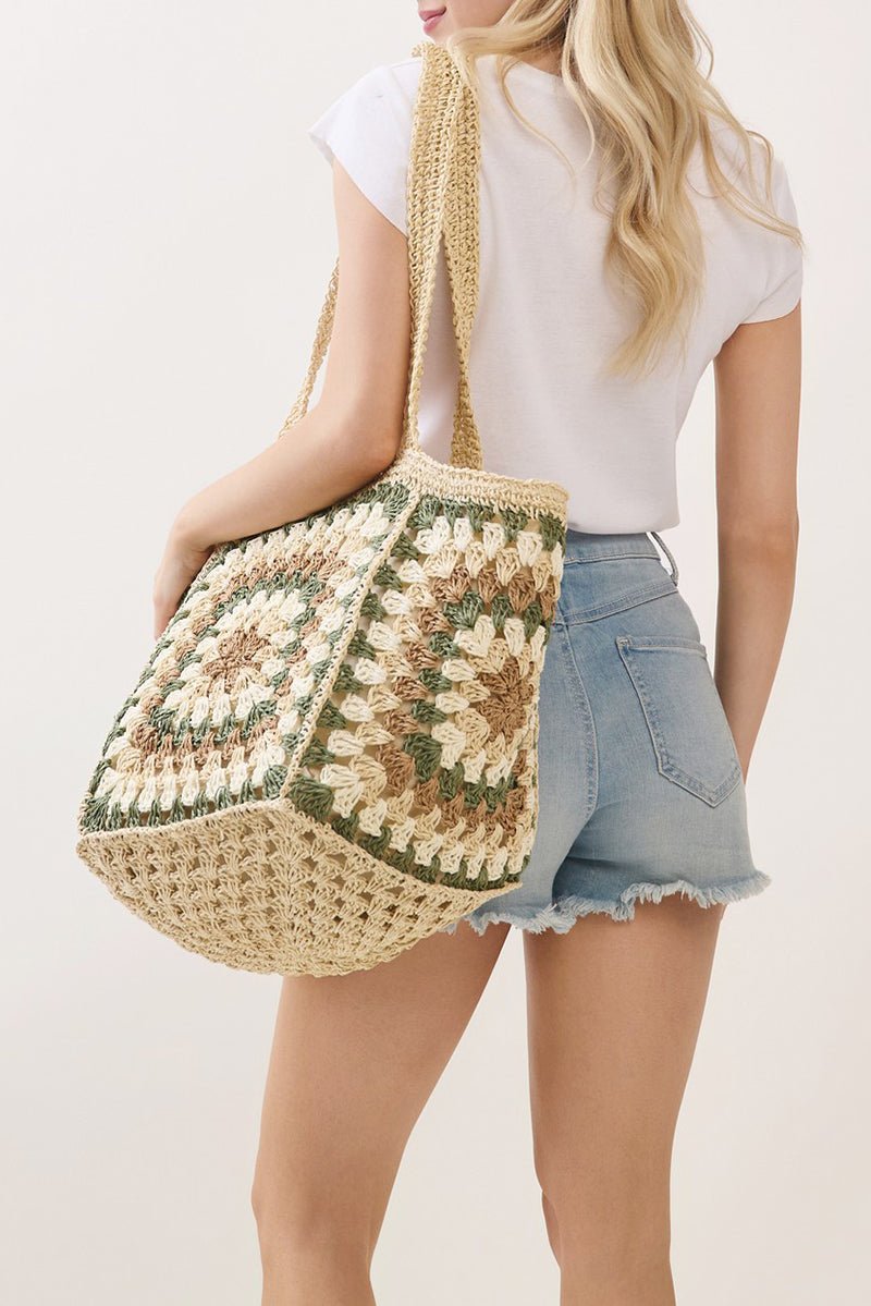 Vintage Beige Granny Square Tote - Wholesale Accessory Market
