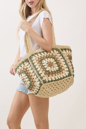 Vintage Beige Granny Square Tote - Wholesale Accessory Market