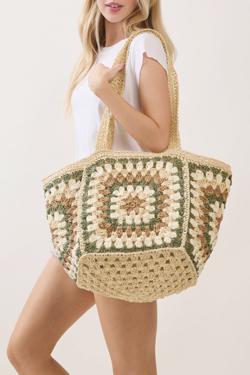 Vintage Beige Granny Square Tote - Wholesale Accessory Market