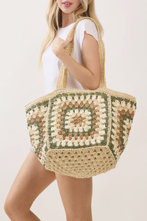 Vintage Beige Granny Square Tote - Wholesale Accessory Market