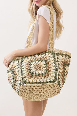 Vintage Beige Granny Square Tote - Wholesale Accessory Market