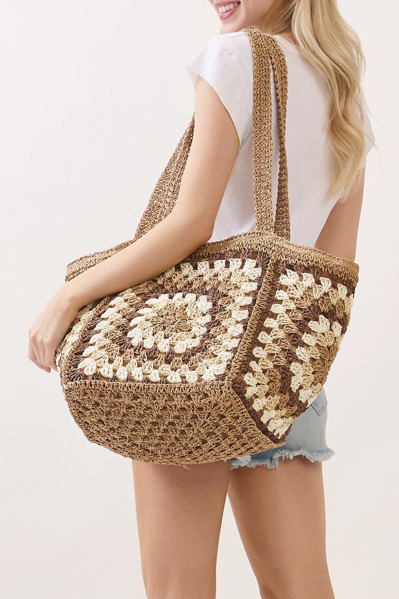 Vintage Taupe Granny Square Tote - Wholesale Accessory Market
