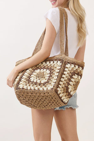 Vintage Taupe Granny Square Tote - Wholesale Accessory Market