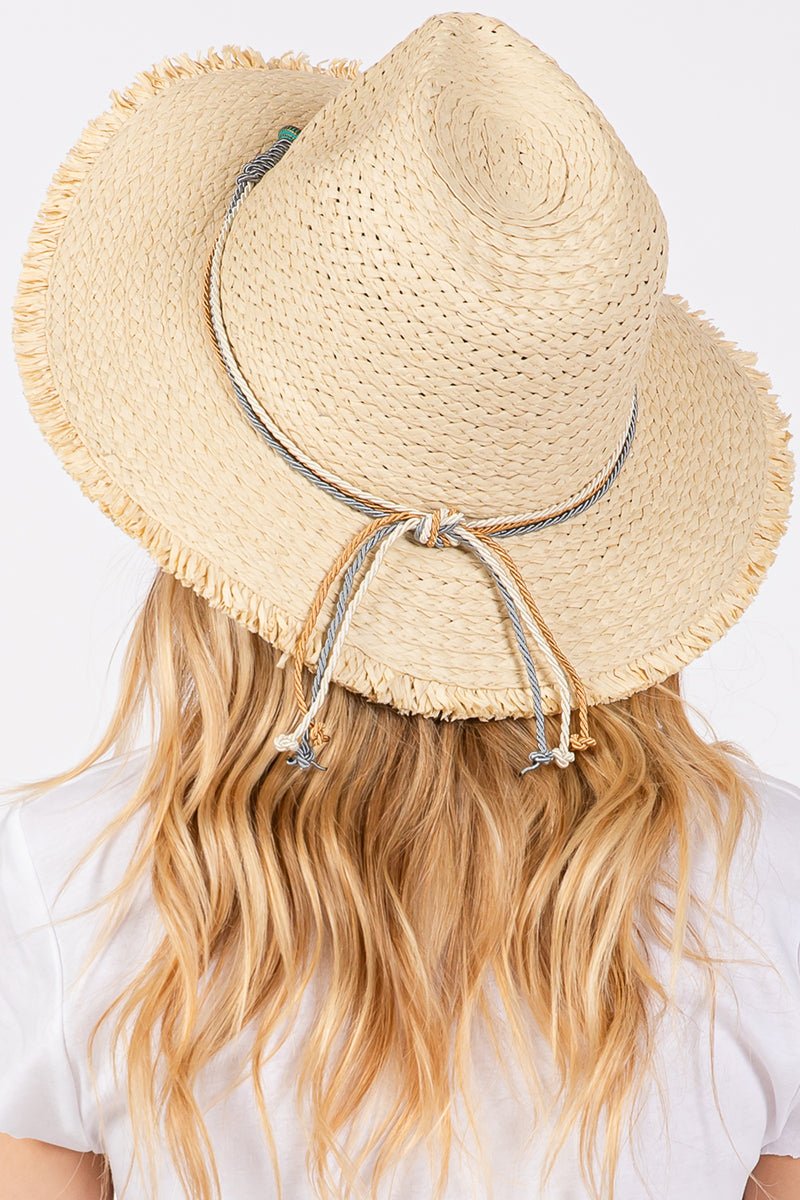 Pelican Bay Starfish Beige Frayed Straw Hat - Wholesale Accessory Market