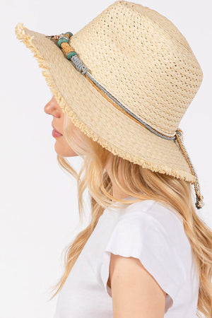 Pelican Bay Starfish Beige Frayed Straw Hat - Wholesale Accessory Market