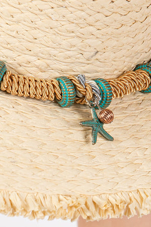 Pelican Bay Starfish Beige Frayed Straw Hat - Wholesale Accessory Market