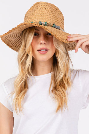 Pelican Bay Starfish Taupe Frayed Straw Hat - Wholesale Accessory Market