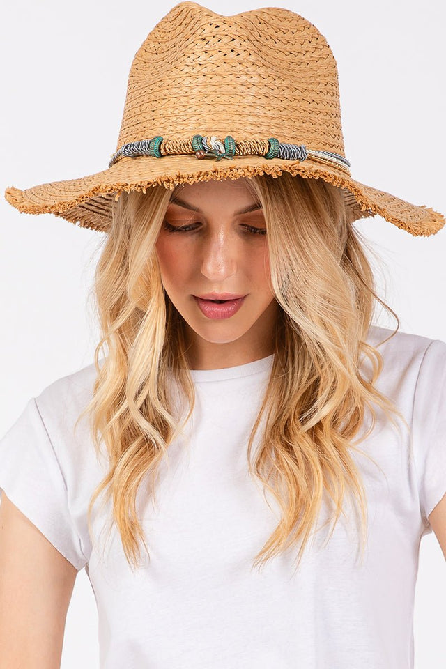 Pelican Bay Starfish Taupe Frayed Straw Hat - Wholesale Accessory Market
