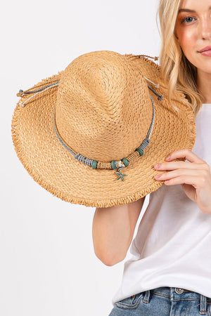 Pelican Bay Starfish Taupe Frayed Straw Hat - Wholesale Accessory Market