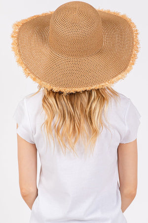 Sunchaser Taupe Frayed Straw Floppy Hat - Wholesale Accessory Market