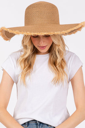 Sunchaser Taupe Frayed Straw Floppy Hat - Wholesale Accessory Market