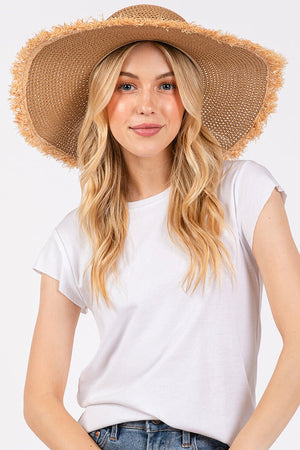 Sunchaser Taupe Frayed Straw Floppy Hat - Wholesale Accessory Market