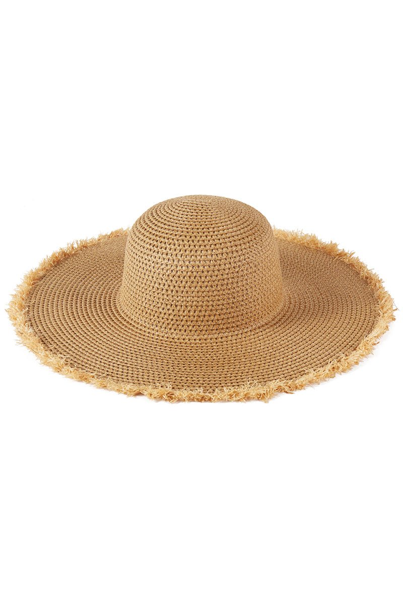 Sunchaser Taupe Frayed Straw Floppy Hat - Wholesale Accessory Market
