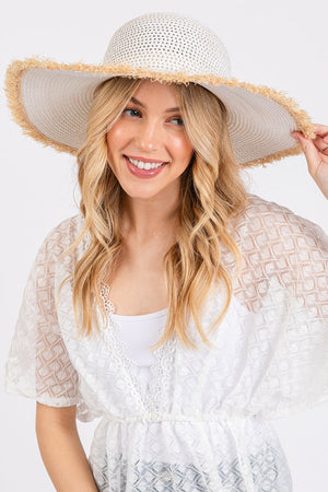 Sunchaser White Frayed Straw Floppy Hat - Wholesale Accessory Market