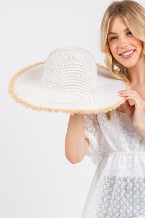 Sunchaser White Frayed Straw Floppy Hat - Wholesale Accessory Market