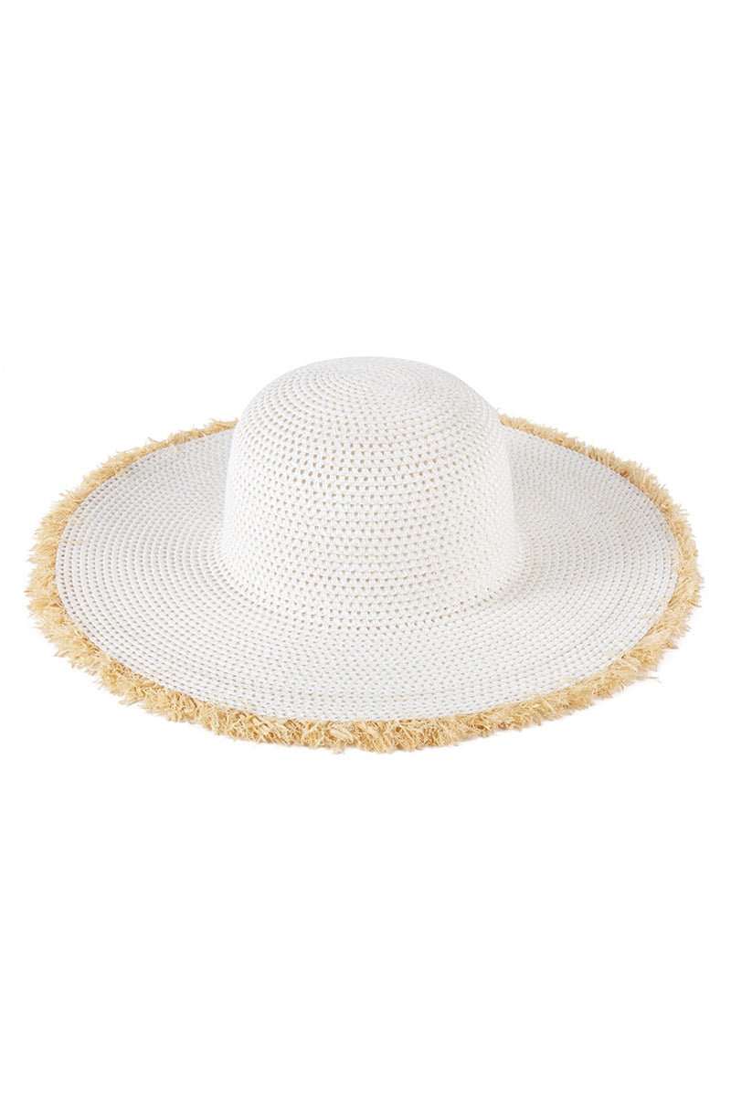 Sunchaser White Frayed Straw Floppy Hat - Wholesale Accessory Market