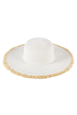 Sunchaser White Frayed Straw Floppy Hat - Wholesale Accessory Market