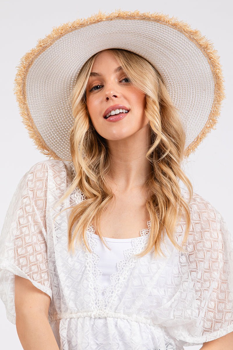 Sunchaser White Frayed Straw Floppy Hat - Wholesale Accessory Market