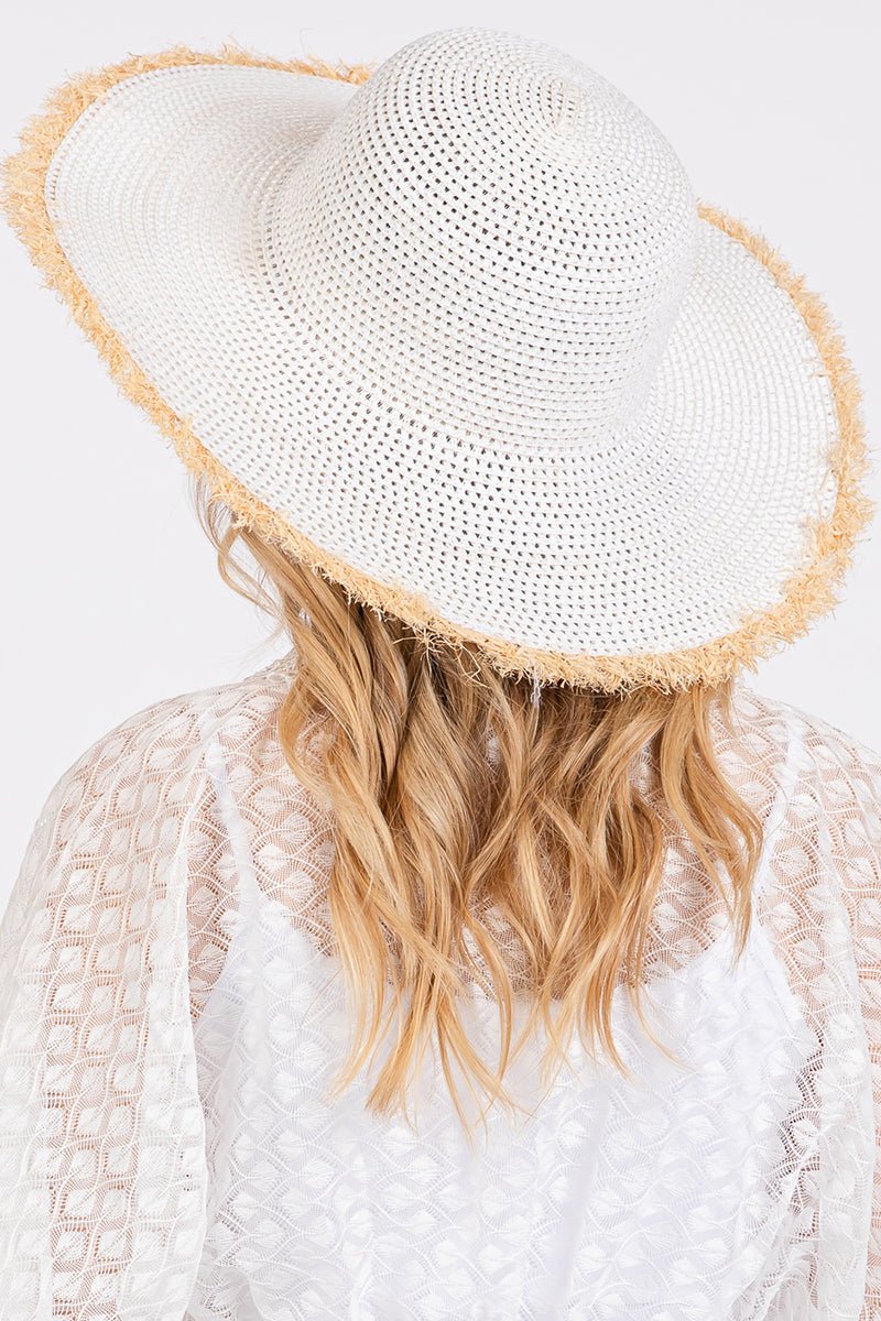 Sunchaser White Frayed Straw Floppy Hat - Wholesale Accessory Market