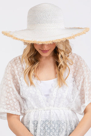 Sunchaser White Frayed Straw Floppy Hat - Wholesale Accessory Market