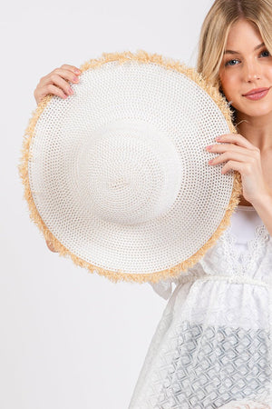 Sunchaser White Frayed Straw Floppy Hat - Wholesale Accessory Market