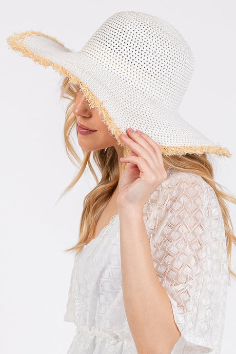 Sunchaser White Frayed Straw Floppy Hat - Wholesale Accessory Market