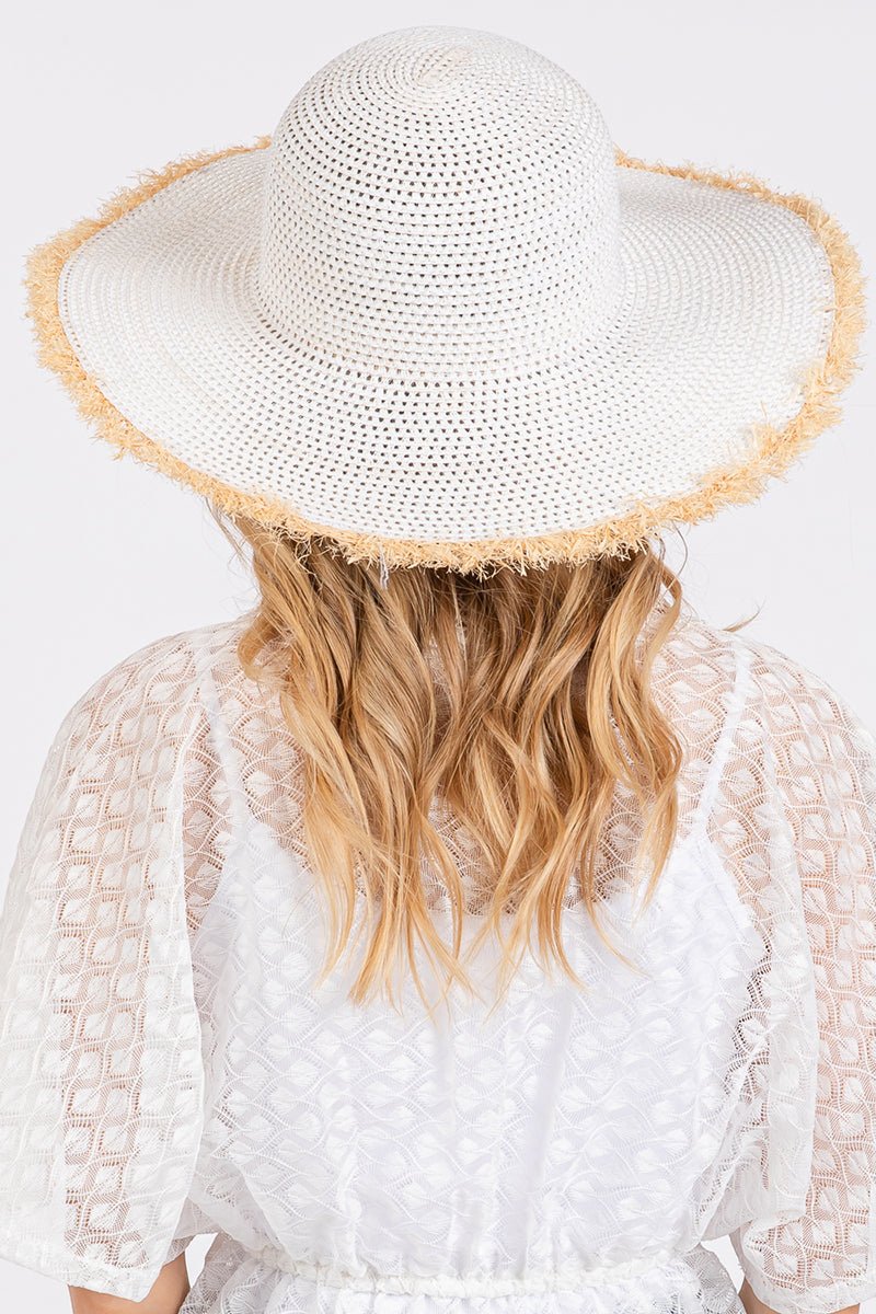 Sunchaser White Frayed Straw Floppy Hat - Wholesale Accessory Market