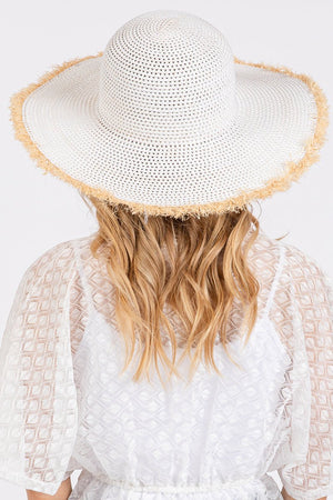 Sunchaser White Frayed Straw Floppy Hat - Wholesale Accessory Market