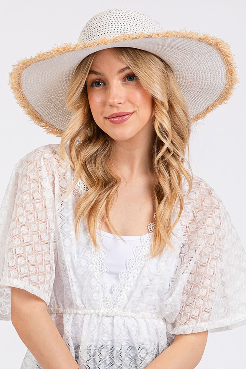 Sunchaser White Frayed Straw Floppy Hat - Wholesale Accessory Market