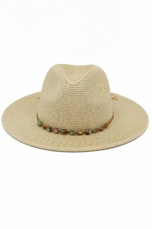 Marbella Stone Beaded Natural Straw Hat - Wholesale Accessory Market