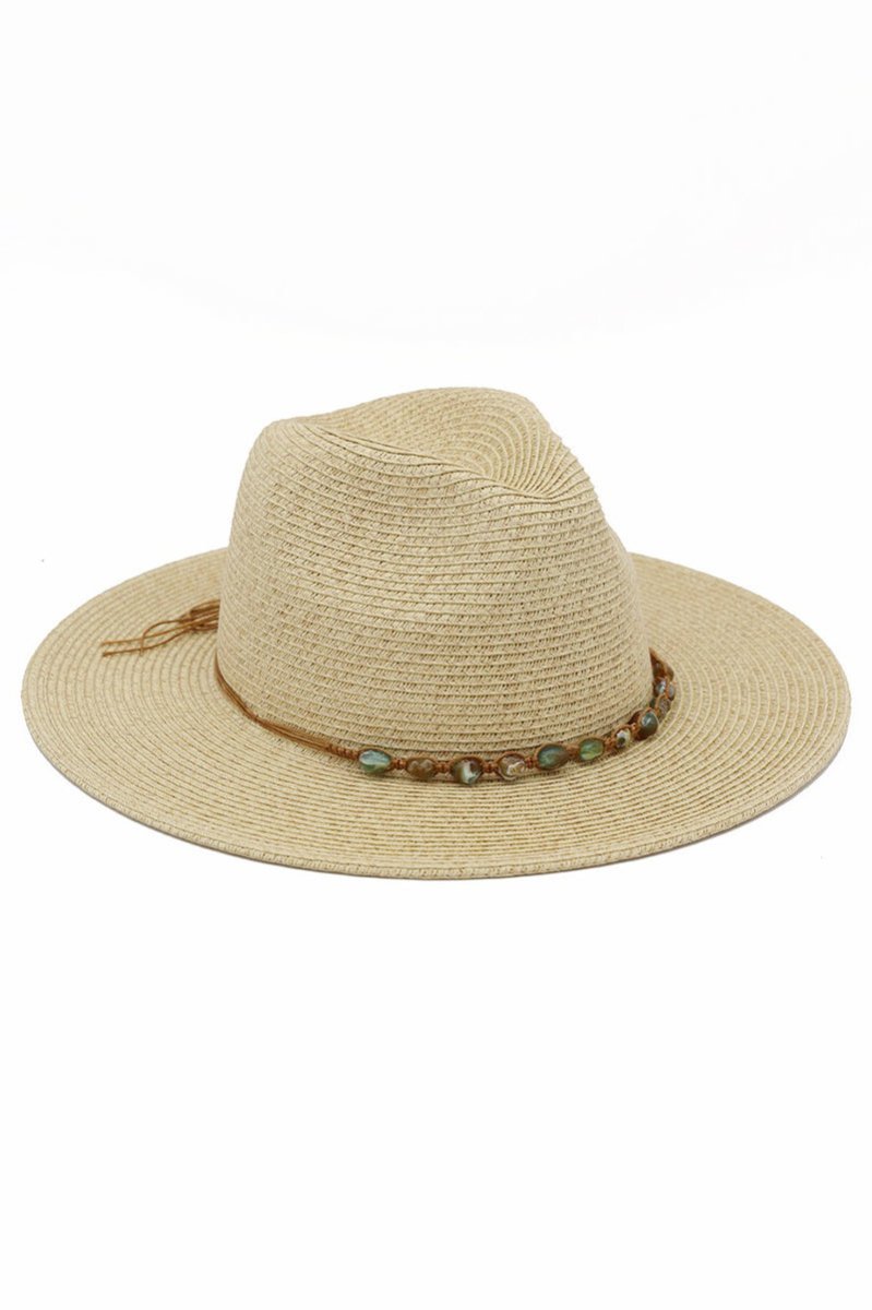 Marbella Stone Beaded Natural Straw Hat - Wholesale Accessory Market