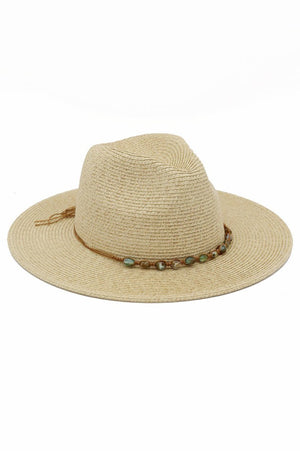 Marbella Stone Beaded Natural Straw Hat - Wholesale Accessory Market