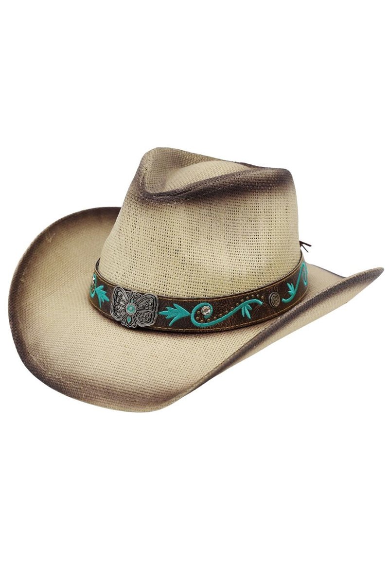 Desert Butterfly Beige Straw Cowgirl Hat - Wholesale Accessory Market