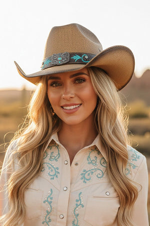 Desert Butterfly Taupe Straw Cowgirl Hat - Wholesale Accessory Market