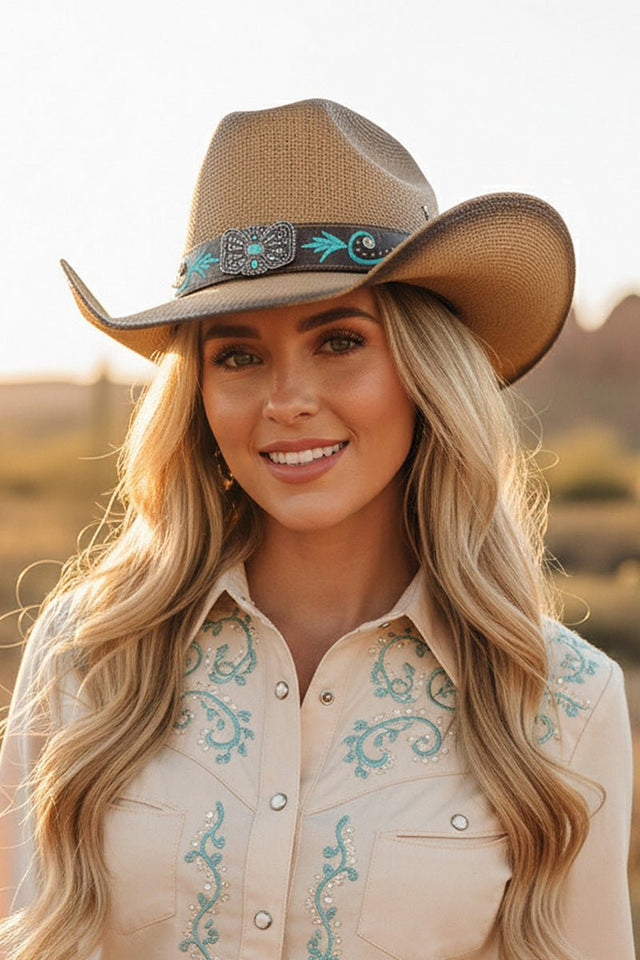 Desert Butterfly Taupe Straw Cowgirl Hat - Wholesale Accessory Market