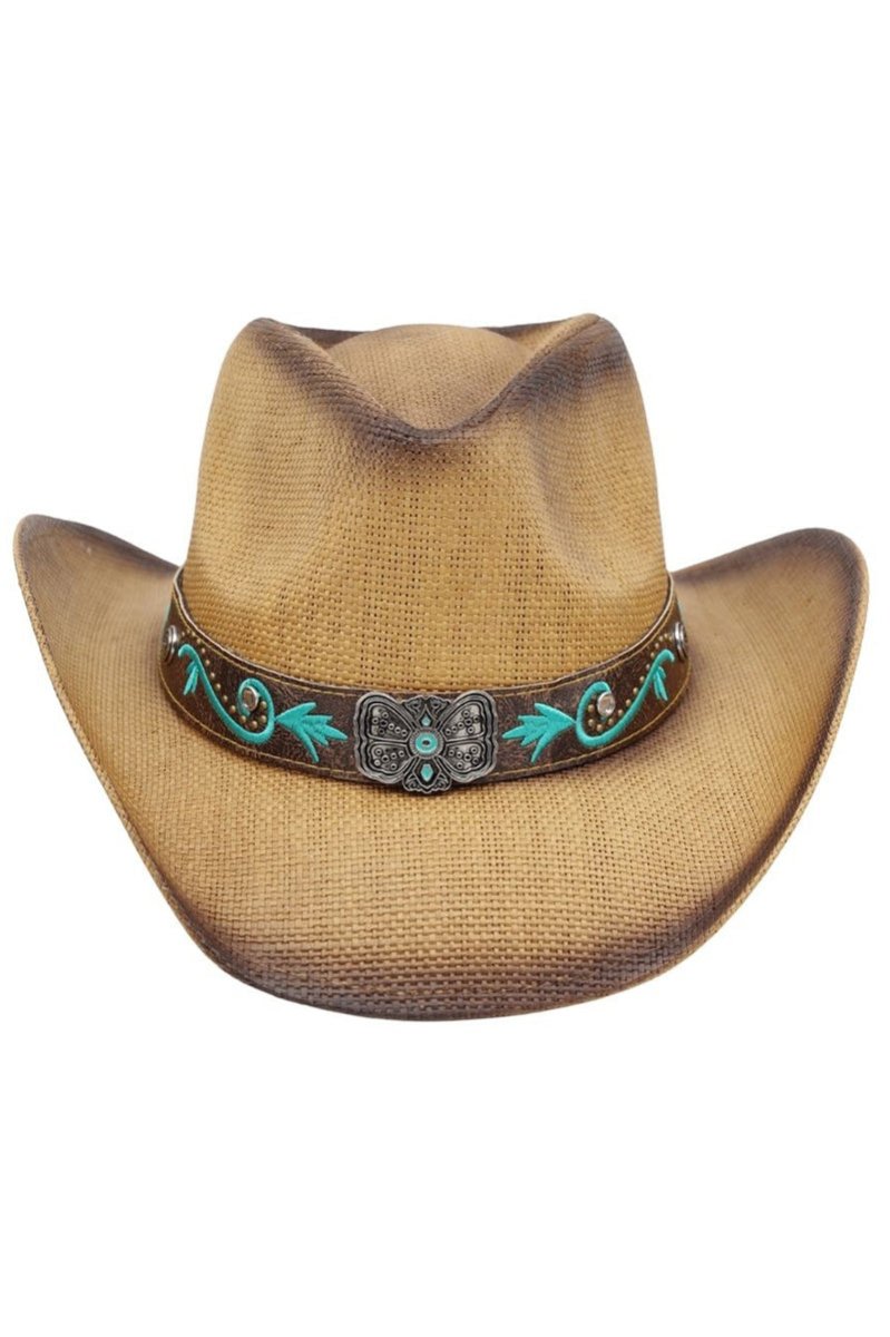 Desert Butterfly Taupe Straw Cowgirl Hat - Wholesale Accessory Market
