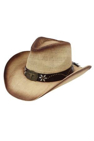 Lubbock Longhorn Beige Distressed Straw Cowgirl Hat - Wholesale Accessory Market