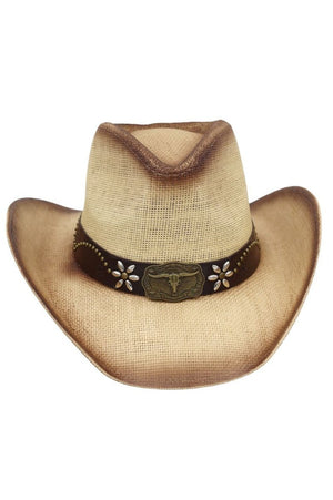 Lubbock Longhorn Beige Distressed Straw Cowgirl Hat - Wholesale Accessory Market