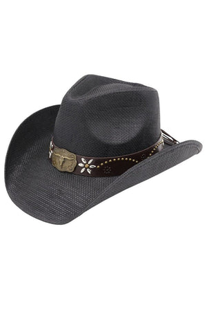 Lubbock Longhorn Black Distressed Straw Cowgirl Hat - Wholesale Accessory Market