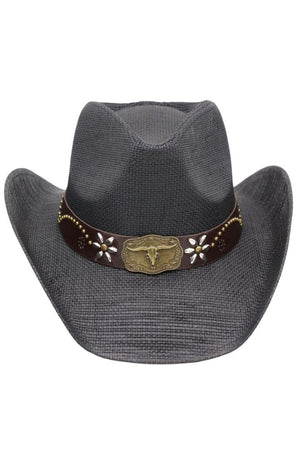 Lubbock Longhorn Black Distressed Straw Cowgirl Hat - Wholesale Accessory Market