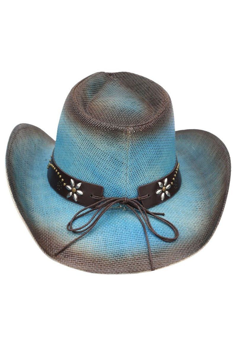 Lubbock Longhorn Dusty Blue Distressed Straw Cowgirl Hat - Wholesale Accessory Market
