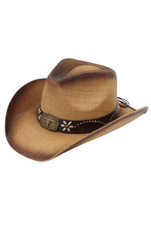 Lubbock Longhorn Taupe Distressed Straw Cowgirl Hat - Wholesale Accessory Market
