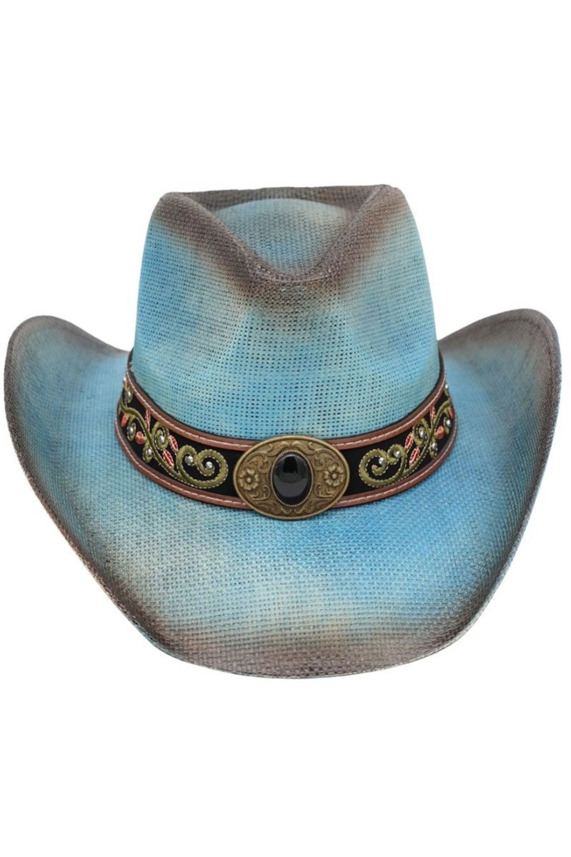 Laguna Vista Dusty Blue Distressed Straw Cowgirl Hat - Wholesale Accessory Market