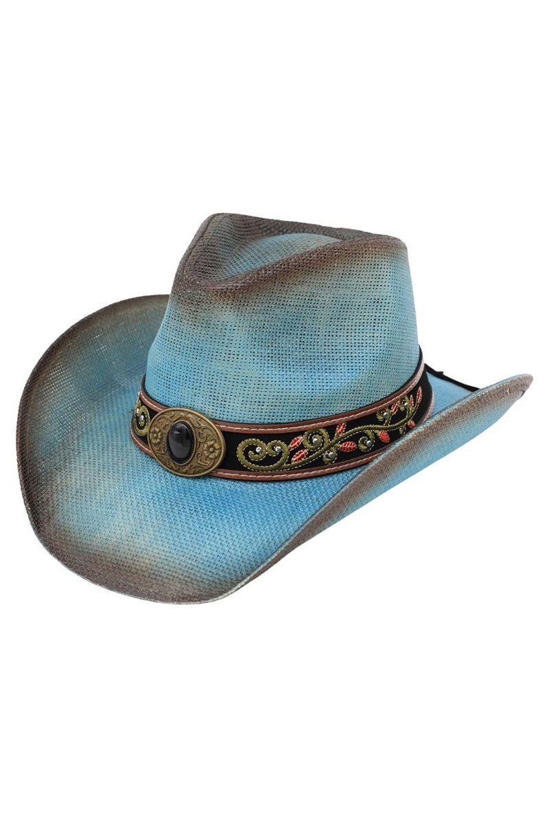 Laguna Vista Dusty Blue Distressed Straw Cowgirl Hat - Wholesale Accessory Market