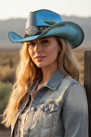 Bonfire Ridge Dusty Blue Antique Wash Straw Cowgirl Hat - Wholesale Accessory Market