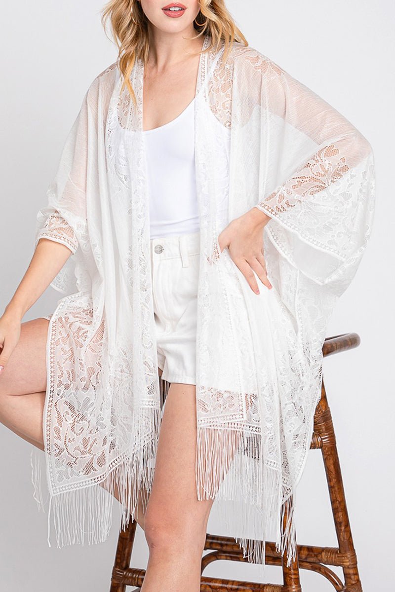 Bay Breeze White Lace Kimono - Wholesale Accessory Market