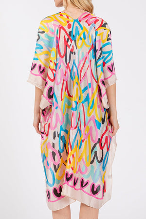 Colorful All Heart Silky Beige Kimono - Wholesale Accessory Market