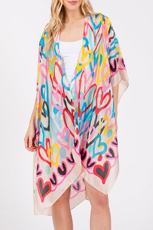 Colorful All Heart Silky Beige Kimono - Wholesale Accessory Market