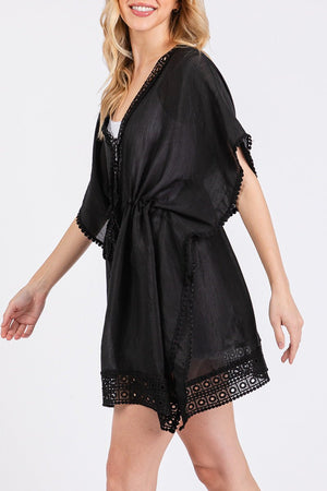 Summer State Black Crochet Trim Cover Up - Wholesale Accessory Market