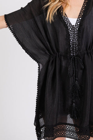 Summer State Black Crochet Trim Cover Up - Wholesale Accessory Market